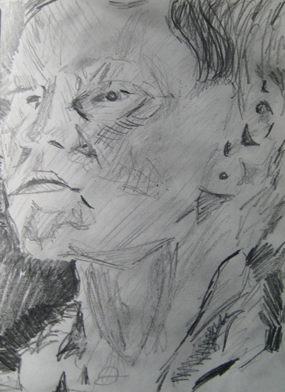 drawing of tight close-up of a woman's face